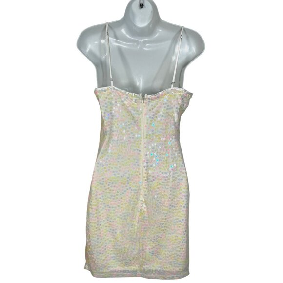 American Threads Sequin Slip Dress Iridescent White Flower Sequin Medium - Picture 7 of 12
